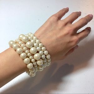 Five Multi-sized Faux Pearl Bracelets